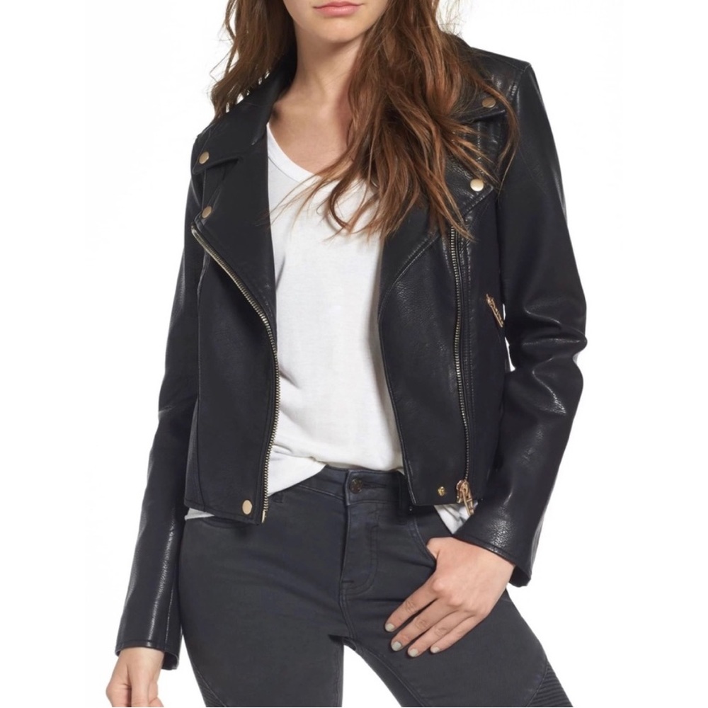 BLANK NYC ‘Life Changer’ Faux Leather Moto Jacket w/ Gold Hardware